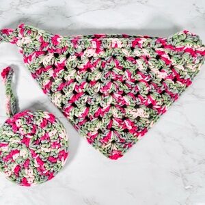 Crochet Pet Bandana With Matching Bag Holder Size Medium / Large